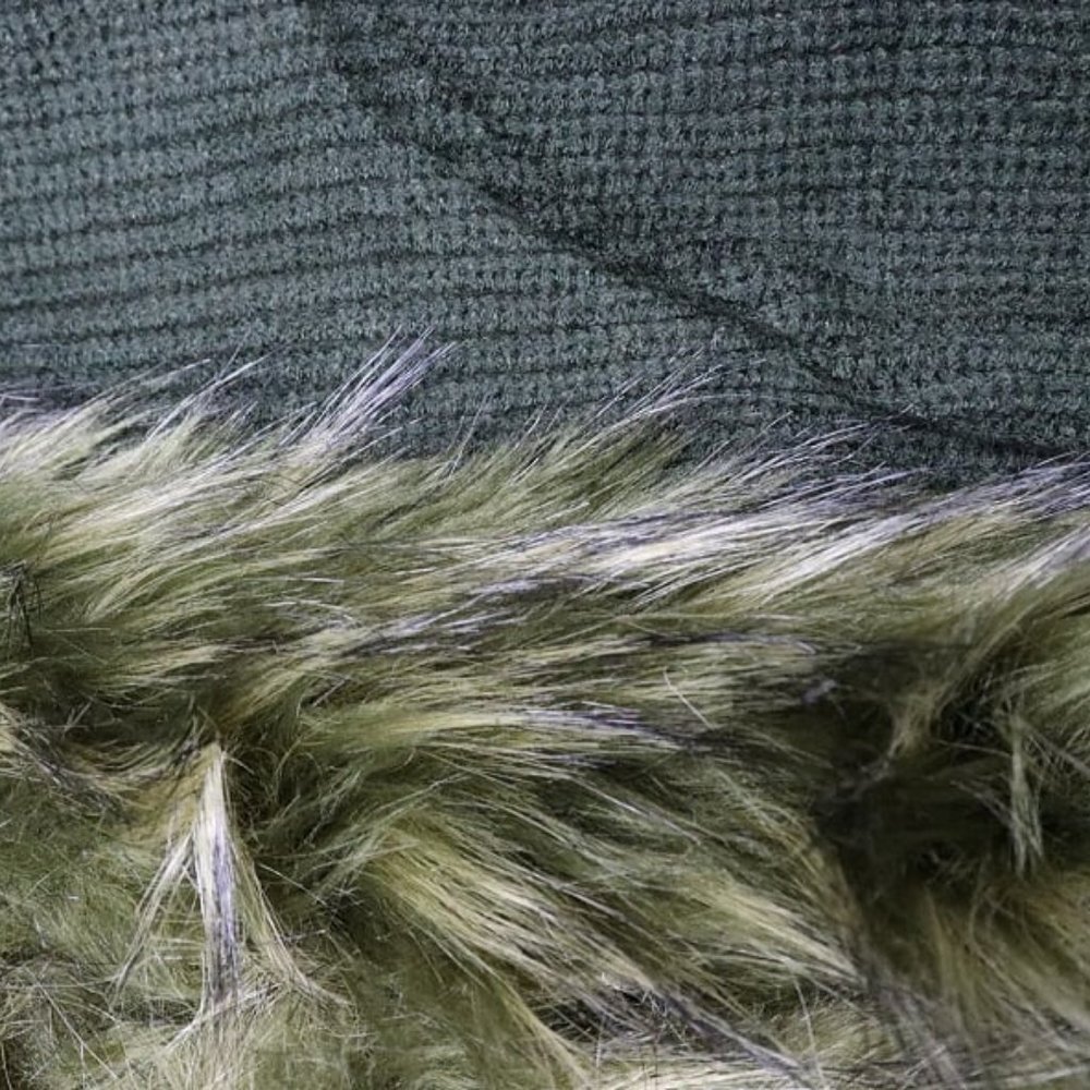 Olive Faux Fur Collar Long Sleeve Cardigan - Picture 4 of 6